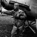 Student pilot in front of Arado Ar 66 C fighter trainer
