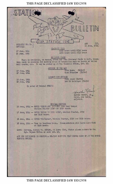 Station Bulletin# 84, 16 JUNE 1944