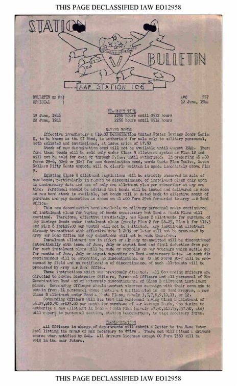 Station Bulletin# 85, 18 JUNE 1944 Page 1