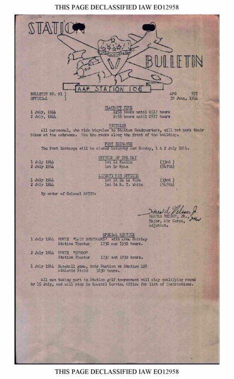 Station Bulletin# 91, 30 JUNE 1944