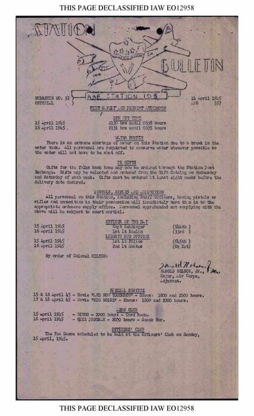 Station Bulletin# 52, 14 APRIL 1945