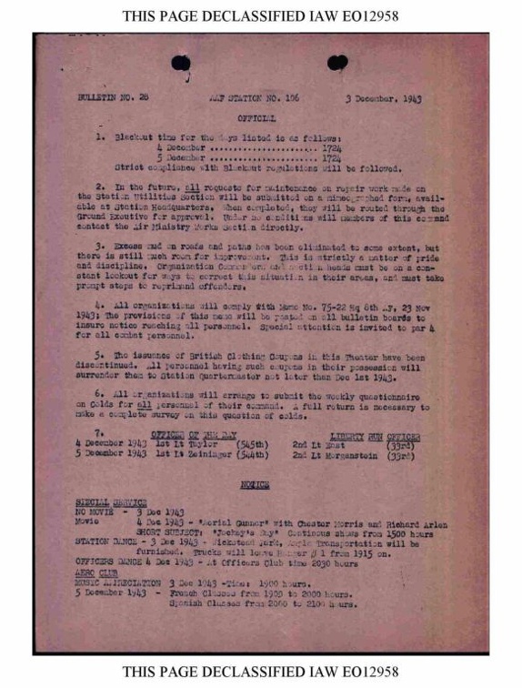 Bulletin# 28, 3 DECEMBER 1943