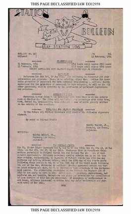 Station Bulletin# 22, 13 FEBRUARY 1944 Page 1