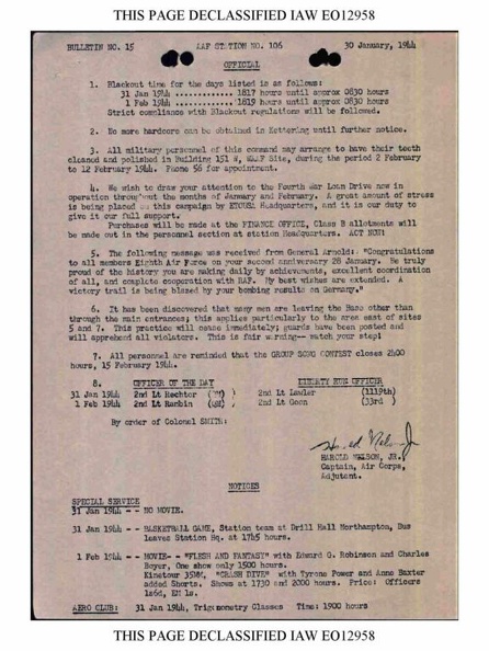 Station Bulletin# 15, 30 JANUARY 1944