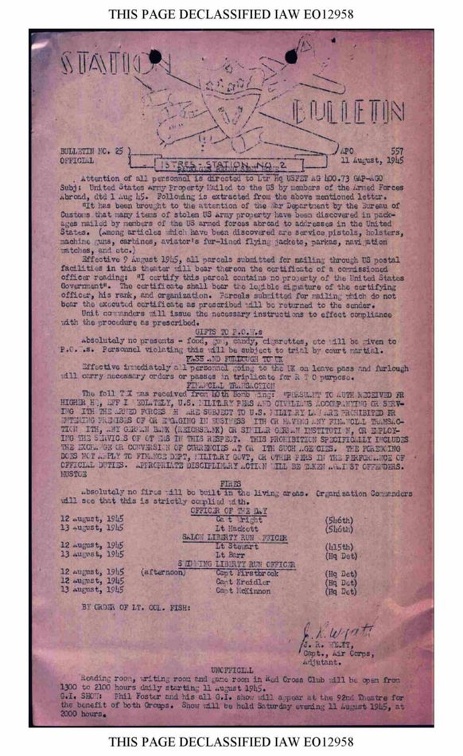 BULLETIN# 25, 11 AUGUST 1945