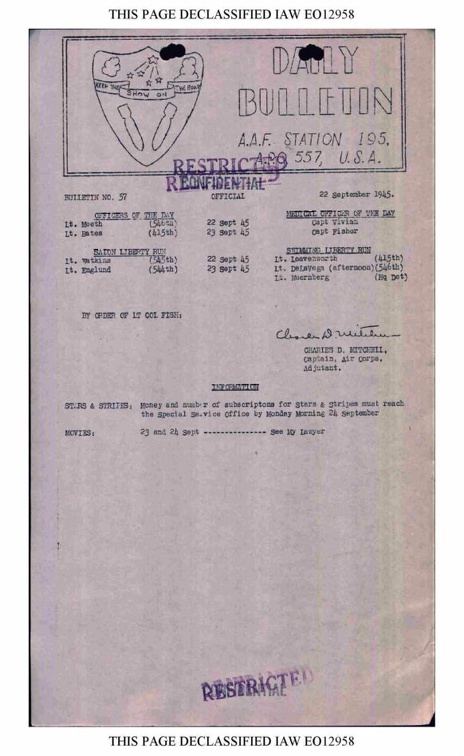 BULLETIN# 57, 22 SEPTEMBER 1945
