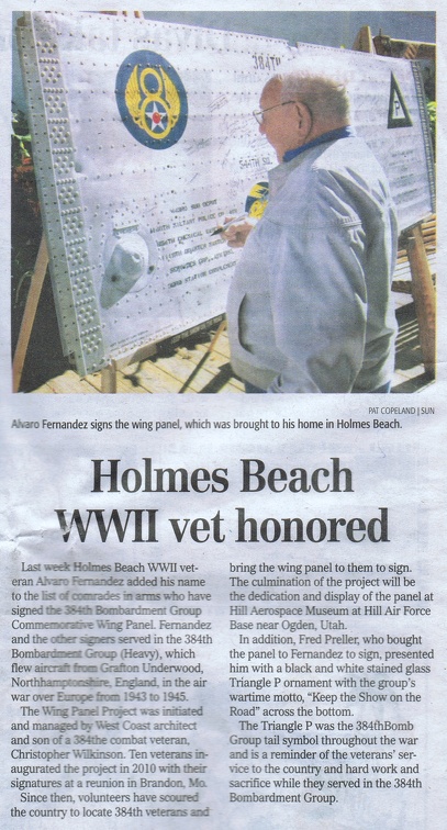 Aritcle: Holmes Beach WWII Vet Honored