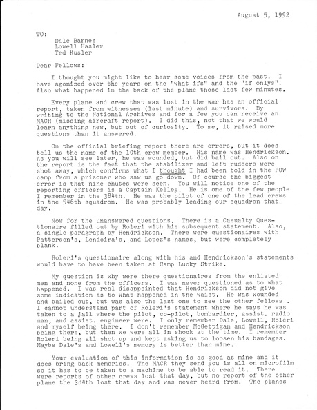Calnon letter to surviving crew w:reports 8:5:1992 1.jpg