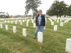 Cindy visiting her great, great grandfather