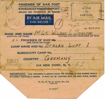 letter to POW Wilbur Soester from his sister