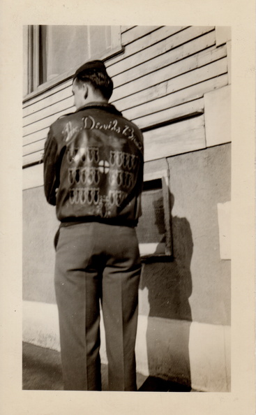 Russell Don Reams, Devil's Brat flight jacket, back, 31 Missions.jpg