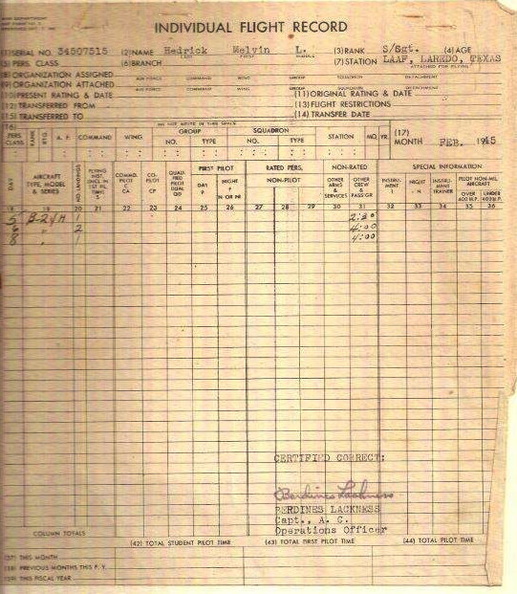 Melvin Hedrick Flight Record February 1945.jpg