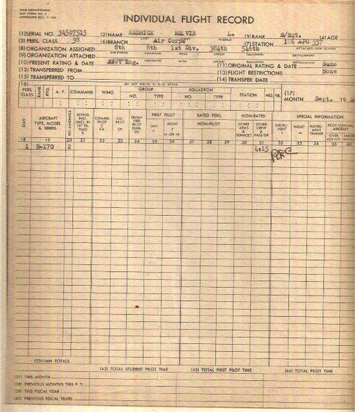 Melvin Hedrick Flight Record September 1944.jpg