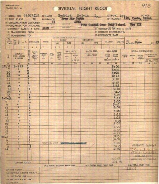 Melvin Hedrick Student Flight Record November 1943.jpg