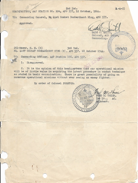 1944-10-05 Request To Participate in Aerial Flight, - Endorsement, Disapproved.jpg
