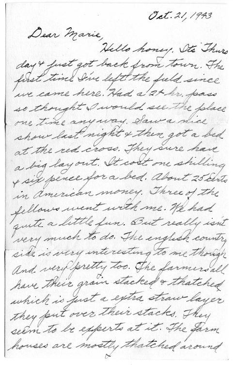 21 October 1943 letter page 1