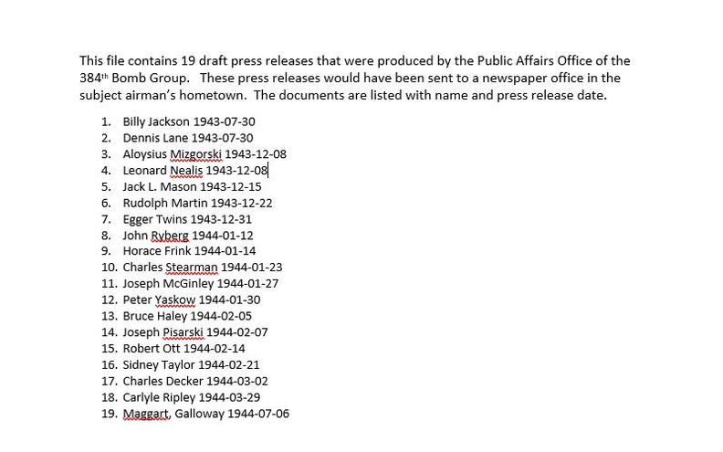 1943 Press Release List