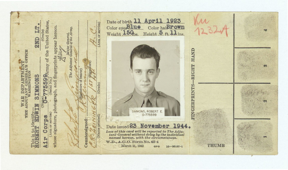 ID Card, Robert Edwin Simmons