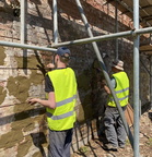 Father and son, Lee and Luke Pillen getting to grips with the south wall