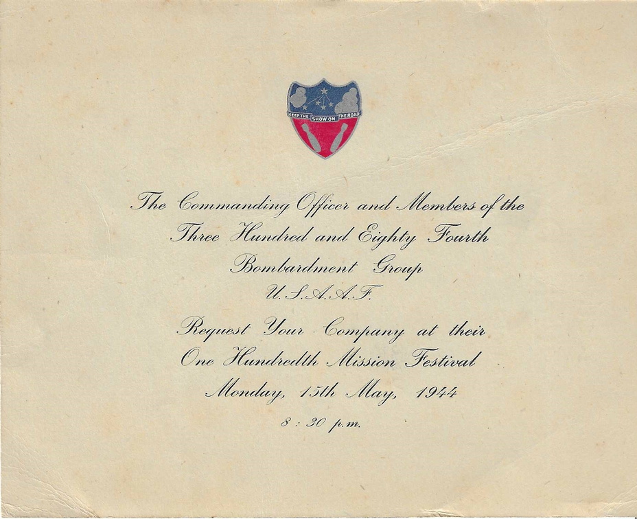 1944-05-15 100th Mission Field Day Invitation, front