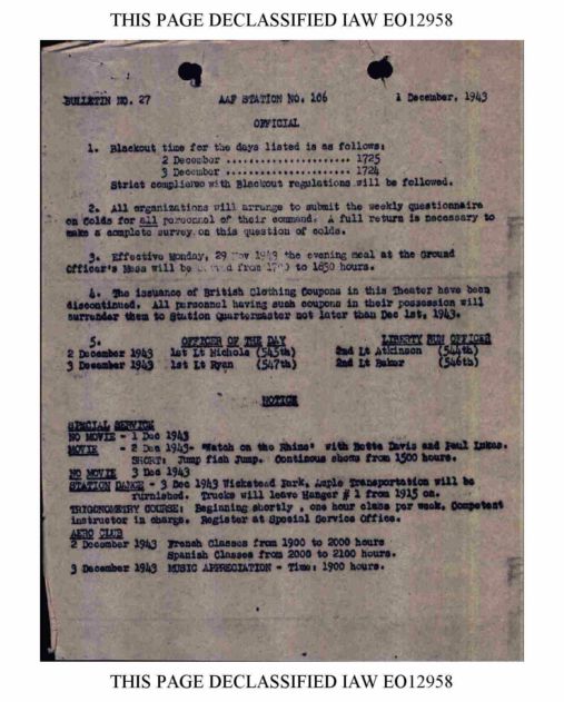 Bulletin# 27, 1 DECEMBER 1943