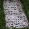 Memorial to veterans of WW I and II on church grounds in Huntingdon.