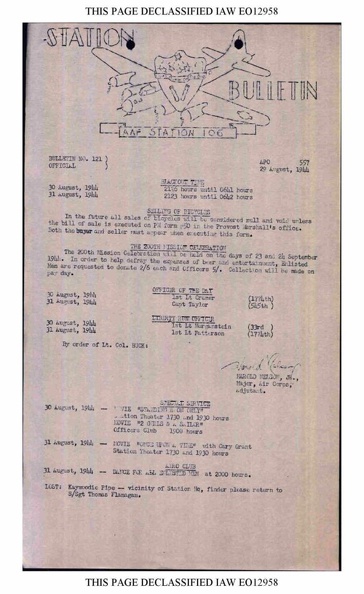 Station Bulletin# 121 29 AUGUST 1944