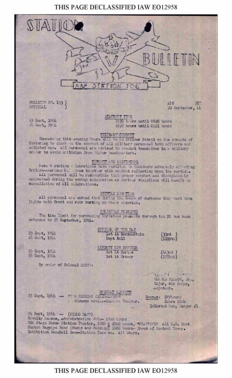 Station Bulletin# 133 22 SEPTEMBER 1944