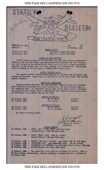 Station Bulletin# 148 22 OCTOBER 1944