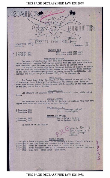 Station Bulletin# 153 1 NOVEMBER 1944