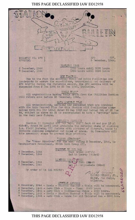 Station Bulletin# 170 5 DECEMBER 1944