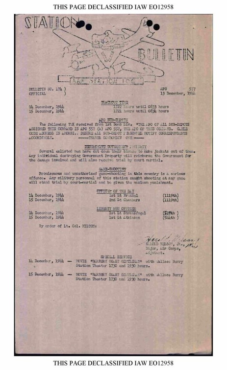 Station Bulletin# 174 13 DECEMBER 1944