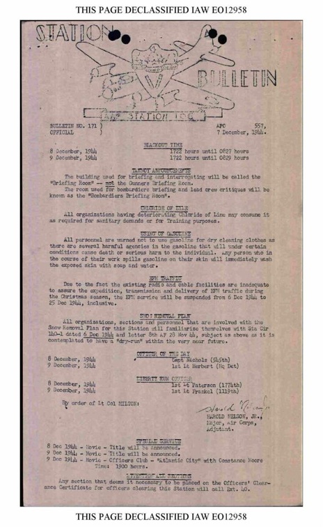 Station Bulletin# 171 7 DECEMBER 1944
