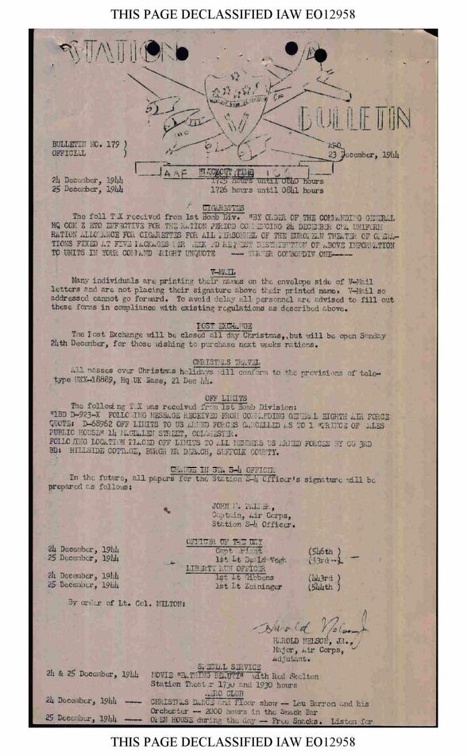 Station Bulletin# 179 23 DECEMBER 1944