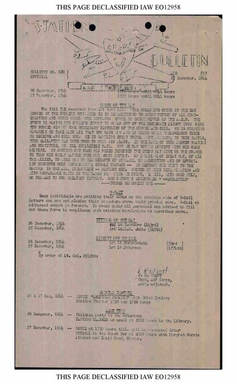 Station Bulletin# 180 25 DECEMBER 1944