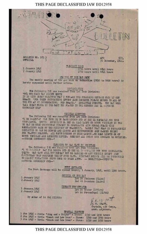 Station Bulletin# 183 31 DECEMBER 1944