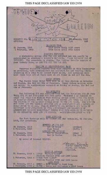 Station Bulletin# 15,  30 JANUARY 1945