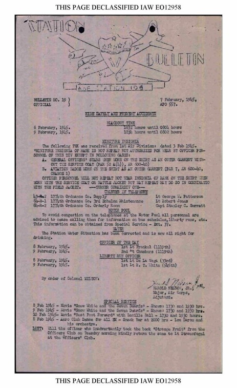 Station Bulletin# 19, 7 FEBRUARY 1945