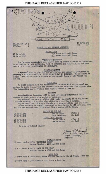 Station Bulletin# 38, 17 MARCH 1945