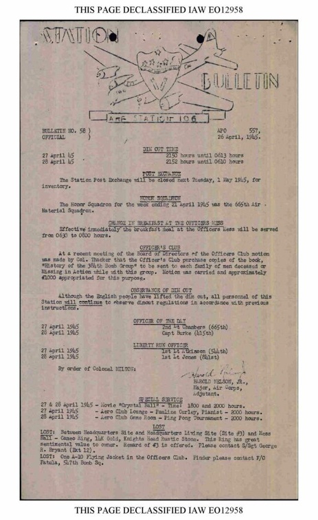 Station Bulletin# 58, 26 APRIL 1945