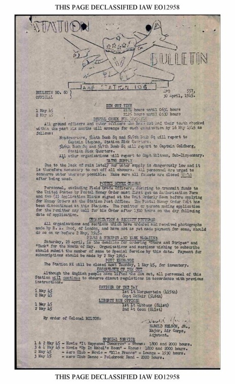 Station Bulletin# 60, 30 APRIL 1945