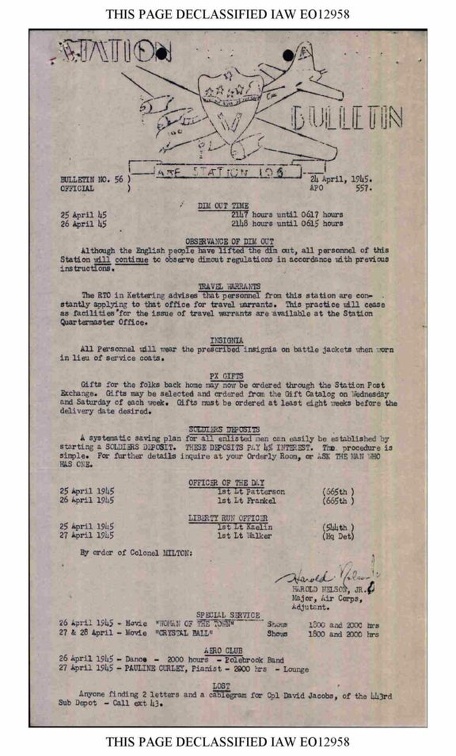 Station Bulletin# 56, 24 APRIL 1945