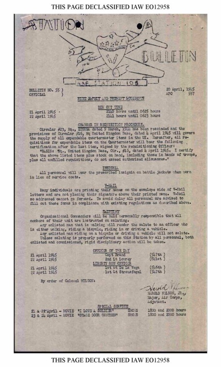 Station Bulletin# 55, 20 APRIL 1945