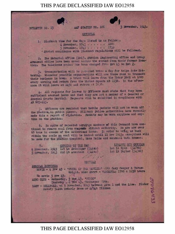 Bulletin# 13, 3 NOVEMBER 1943 Page 1