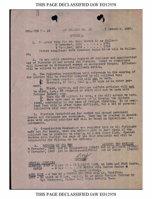 Bulletin# 15, 7 NOVEMBER 1943