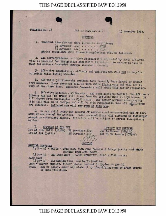 Bulletin# 18, 13 NOVEMBER 1943