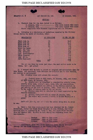 Station Bulletin# 5, 10 JANUARY 1944 Page 1