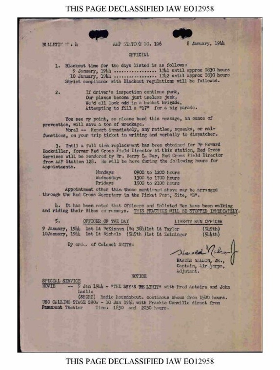 Station Bulletin# 4, 8 JANUARY 1944