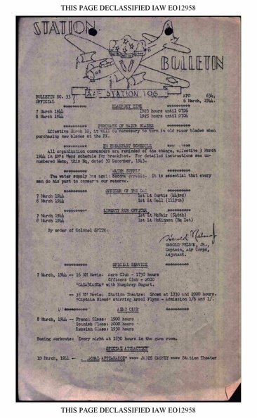 Station Bulletin# 33, 6 MARCH 1944