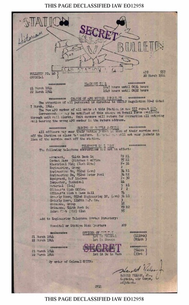 Station Bulletin# 40, 20 MARCH 1944 Page 1
